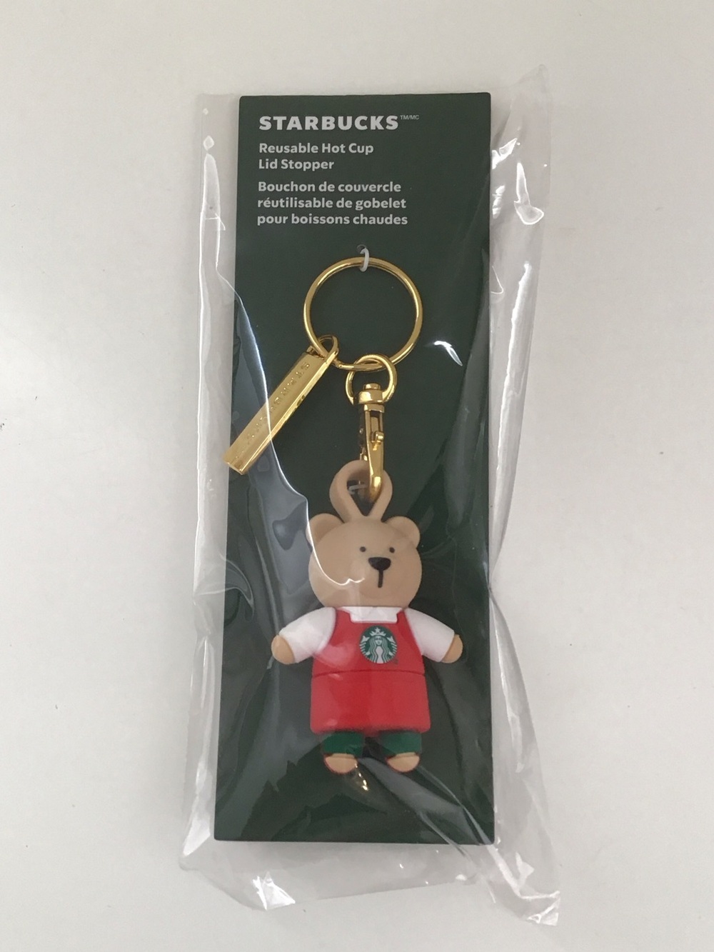 Starbucks Holiday Bearista reusable hot cup lid stopper & keychain 2025